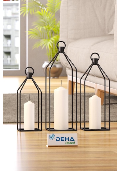 Metal Kafes 3'lü Set Mumluk Fener Dekoratif Mumluk Ferforje Şamdan Diğer