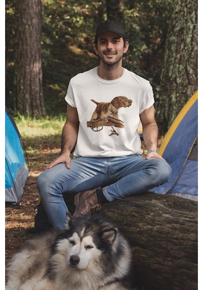 Hunter Avcılık Temalı Fişek Labrador Retriever Setter Pointer Baskılı %100 Pamuk Regular Fit T-shirt Beyaz