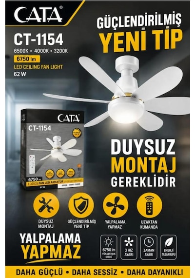 Cata Lodos Fan Led 62w Ct-1154 Kumandalı Işıklı Vantilatör E27 Duylu Değildir