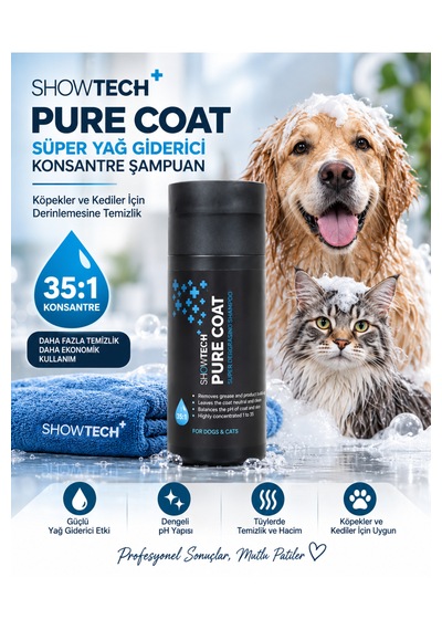 Showtech Pure Coat Yağ Giderici Kedi Köpek Şampuanı 100 Ml - 35:1 Konsantre