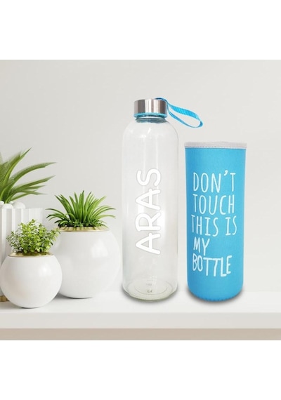 Kişiye Özel Isimli Renkli Kılıflı Cam Su Şişesi 750 Ml