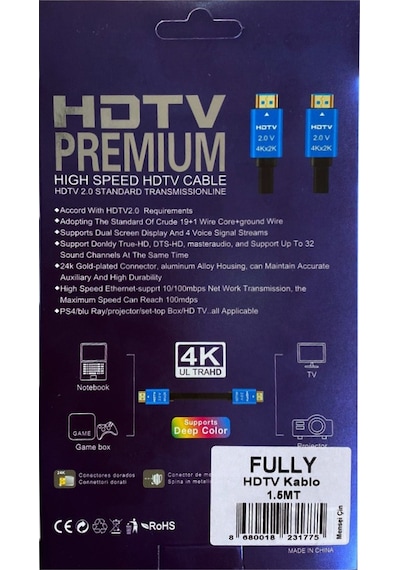 Fully 507L Hdmi To Hdmi 1.5 M 2.0 version 4K Hdmi Kablo Kutulu