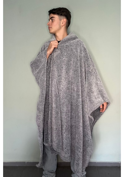 Giyilebilir Hoodie Battaniye Rahat Kalıp Tek Beden Gri
