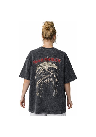Tasarım Ironmaiden Rock Metal Müzik Grubu Sırt Baskılı Unisex Ove Siyah