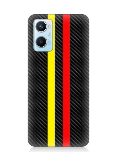 Oppo A96 Uyumlu Sarı Kırmızı Karbon Motif Desenli Silikon Kılıf