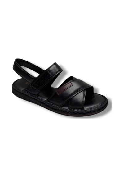 Cakgo 216-26 Hakiki Deri Ultra Soft Çapraz Bant Anatomik Erkek Sandalet 40-47 Siyah