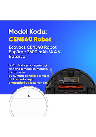Ecovacs Cen540 Robot Süpürge 2600 Mah 14.4 V Batarya  Uyumlu Uzun Ömürlü, Yüksek Performans Pil
