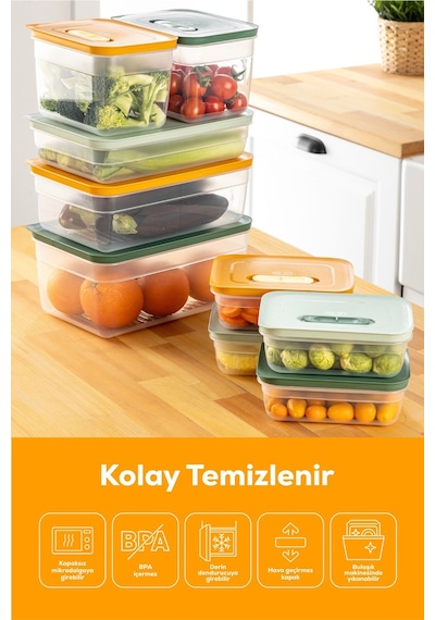 Vienev 6'lı Hava Kanallı Ayarlanabilir Sebze Ve Meyve Saklama Kabı 2x 1,15-2,35-5 Lt Turuncu Turuncu