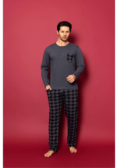 Redline Erkek Uzun Kol Pijama Takımı Yeni Sezon Gri 6712
