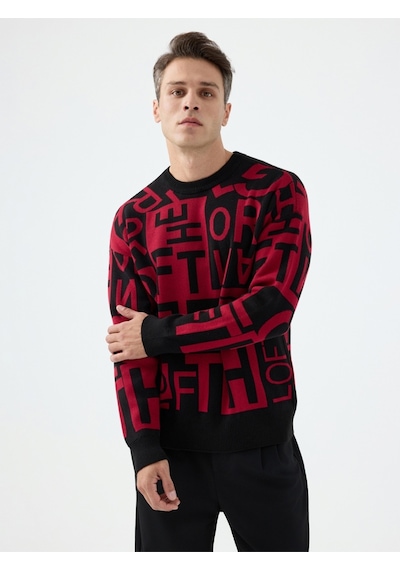 Oversize Erkek Kazak Black&red