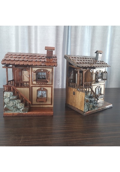 Işıklı El İşçiliği Dekoratif Taş Merdivenli Sekili Köy Evi Model Duvar Askılı Anahtarlık ve Gece Lambası