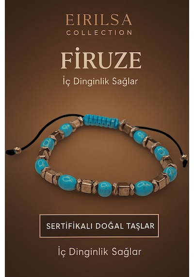 Sertifikalı Doğal Firuze Bileklik İç Dinginlik Huzur Ve Negatif ye Karşı  Turkuaz