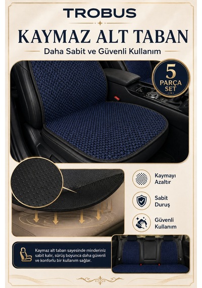 Fiat Egea Hb 2017+ Üniversal Premium Örme 5 Parça Minder Terletmez Kaymaz Taban Lacivert Siyah