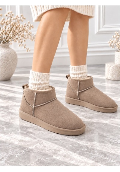 Dabab Shoes Holly Kadın Vizon Lüks Süet İçi Kürklü Sıcak Astarlı 2 Cm Düz Tabanlı Kısa Bot Kar Botu