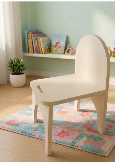 Montessori Mdf Çocuk Sandalyesi, Modern Tasarım, Güvenli Ve Dayanıklı Ahşap Çocuk Sandalyesi Krem