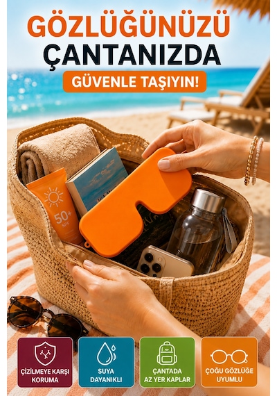 Turuncu Katlanabilir Silikon Gözlük Kılıfı Suya Dayanıklı Esnek Koruyucu Güneş Ve Numaralı Gözlük Kılıfı