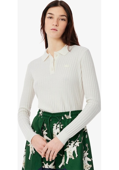 Lacoste Kadın Triko Uzun Kollu Polo Yaka Ekru