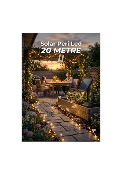 Solar Peri Led Bakır Tel 20 Metre Ip65 Su Geçirmez Güneş Enerjili Bahçe Dekorasyon Aydınlatma