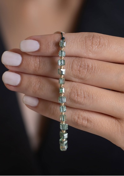 14 Ayar Altın Su Yeşili Taşlı Dorika İpli Bileklik Sarı Altın