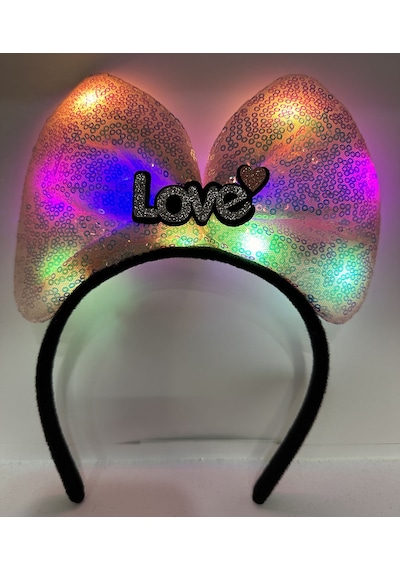 Go İthalat Led Işıklı Love Yazılı Pembe Fiyonk Taç Kız Çocuk Parti Tacı 3+ Yaş