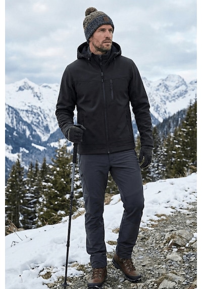Erkek Mont İçi Polarlı Softshell Mont Su Ve Rüzgar Geçirmez Kapüşonlu Spor Mont Siyah