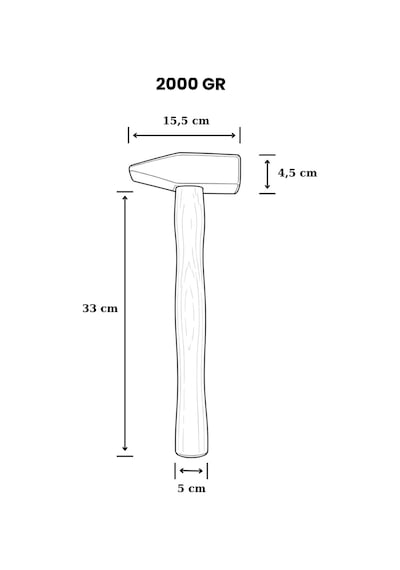 İkon Tools Ağaç Saplı Dövme Çekiç 2000 Gr Dayanıklı Çelik Başlıklı Ahşap Saplı Profesyonel Çekiç