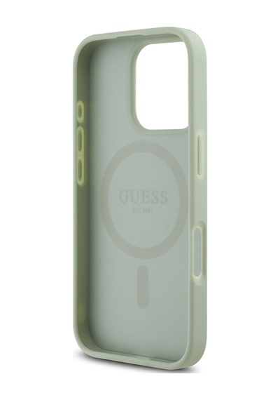 Apple Uyumlu iPhone 16 Pro Max Kılıf Guess Lisanslı Magsafe Şarj Özellikli Yazı Logolu Grained Yeşil