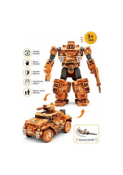 Dönüşen Robot Ve Askeri Jip Oyuncak 2'si 1 Arada Kamuflaj Renkli Özel Harekat 3+ Yaş