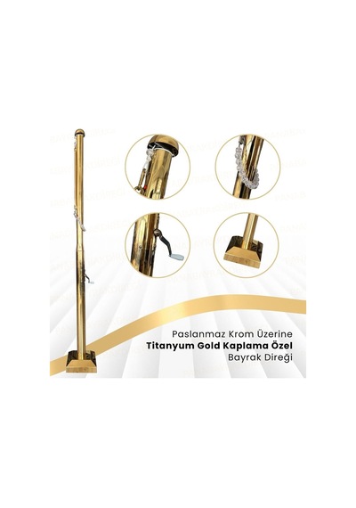 5 Metre İnox 304 Kalite Paslanmaz Krom Çelik Titanyum Gold Bayrak Direği Standart