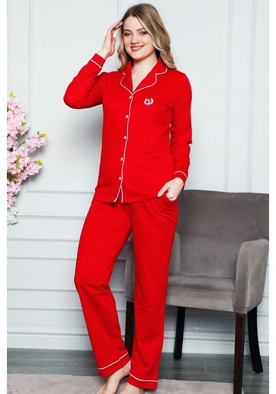 Alimer Kadın Kırmızı Uzun Kollu Likralı Pijama Takım Edy2577ukl-k Kırmızı