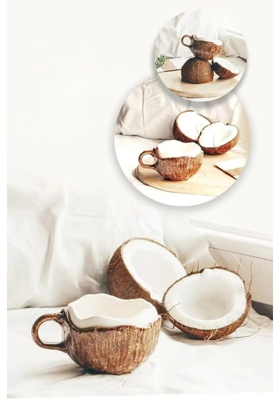 El Yapımı Coconut Kupa 350 Ml Estetik Kahve Fincanı Çok Renkli