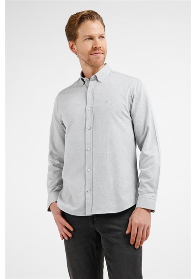 İmza Gri - Beyaz Düğmeli Yaka Uzun Kol Cepsiz Slim Fit Pamuklu Gömlek 1004255233 Gri - Beyaz