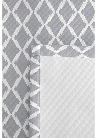 Gri Geometrik Modern Genç Odası Tek Kişilik Pike Takımı - Minimal 160x220 Cm Kapitone Yatak Örtüsü Mumlu Halı Eşiği