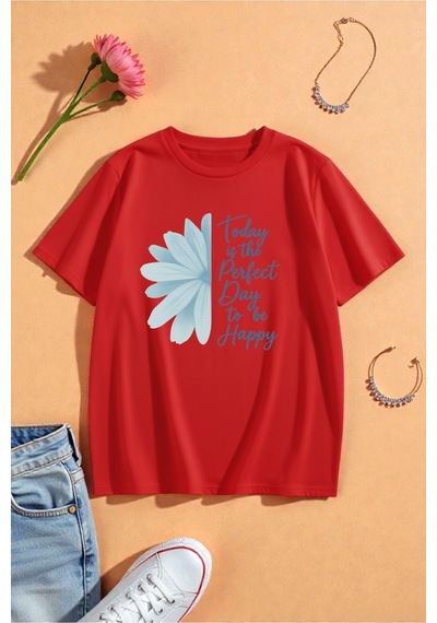 Uyguntarz Unisex Love Me More Baskılı Tasarım Tshirt Kırmızı
