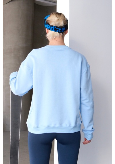 Justever Bisiklet Yaka Basic Kalıp Mavi Kadın Sweatshirt Eşofman Üstü - Aura Mavi