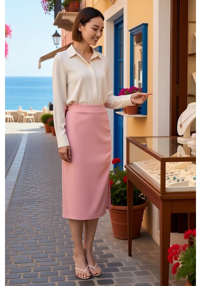 Benerly Kadın Midi Boy Kalem Kesim Yırtmaçlı Normal Bel Scuba Krep Örme E Pembe