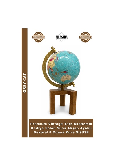 Premium Vintage Tarz Akademik Hediye Salon Süsü Ahşap Ayaklı Dekoratif Dünya Küre Sl933b