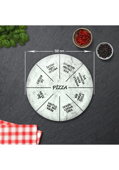 Decorita Mottolu Pizza Servis Tabağı|Taş Görünüm|Çap 32 CM