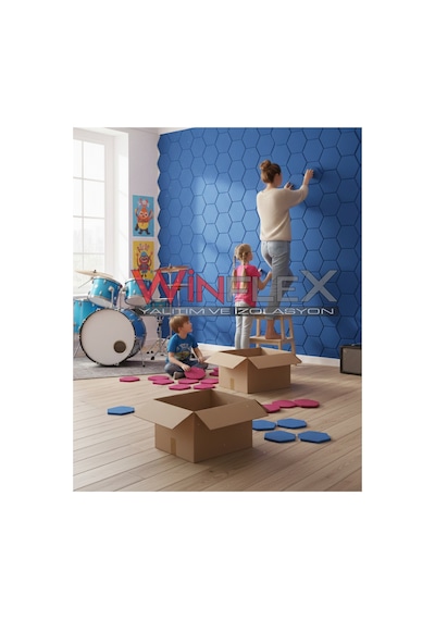 Winflex 12'li Altıgen Akustik Kumaş Panel 17x20 Cm Mavi