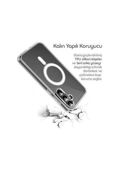 Magsafe İle Uyumlu Şeffaf, Kamera Çıkıntılı Korumalı Darbe Emici Kapak Kablosuz Wireless Şarj Destekli Silikon Telefon Kılıfı Samsung A26