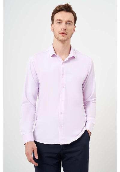 Morven Erkek Pudra Şamre Desenli Slim Fit Gömlek Pudra