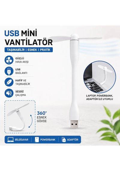 Sl-uf05 Esnek Usb Mini Fan Ofis, Ev, Laptop Ve Seyahat İçin Pratik Sessiz Vantilatör Hafif Taşınabilir Beyaz