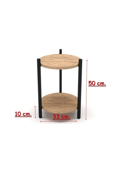 2 Raflı Çam Yuvarlak Çiçeklik Ve Sehpa 2200 Atlantik Çam