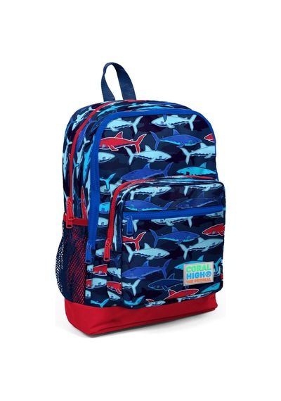 Coral High Kids Lacivert Kırmızı Köpek Balığı Desenli 3 Lü Okul Çanta Seti Set0123718