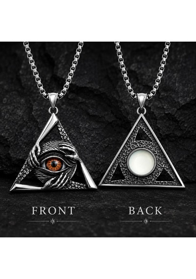 Paslanmaz Çelik Gotik Tasarım Triangle Gizemli Göz Üçgen Kolye Kırmızı