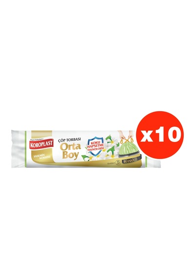 Koroplast Yasemin Büzgülü Orta Boy 15Li Çöp Torbası X 10 Paket