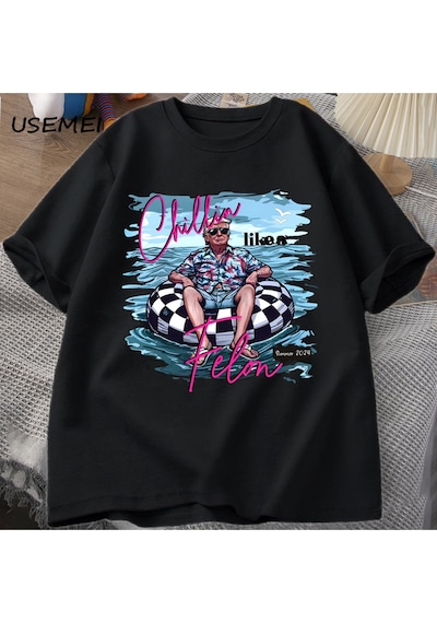 Flood Of Style Chillin Gibi Bir Suçlu T Shirt Erkek Kadın Komik Trump T-shirt Yaz Tee Unisex O Boyun Pa Siyah