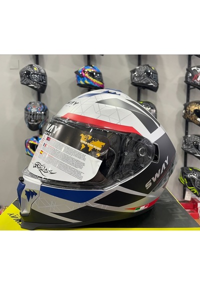 Sway SW 865 Evoque Full Face Kask Beyaz - Kırmızı - Lacivert