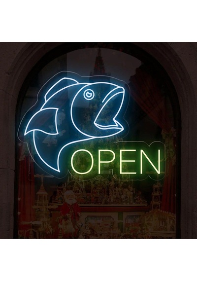Open Yazılı Ve Şekilli Neon Tabela Turkuaz