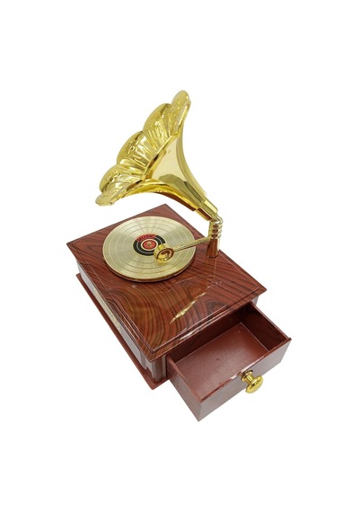 Dekoratif Gramofon Müzik Kutusu Çekmeceli Retro 12x9cm